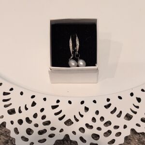 Chic Silver Pearl Dangle Earrings